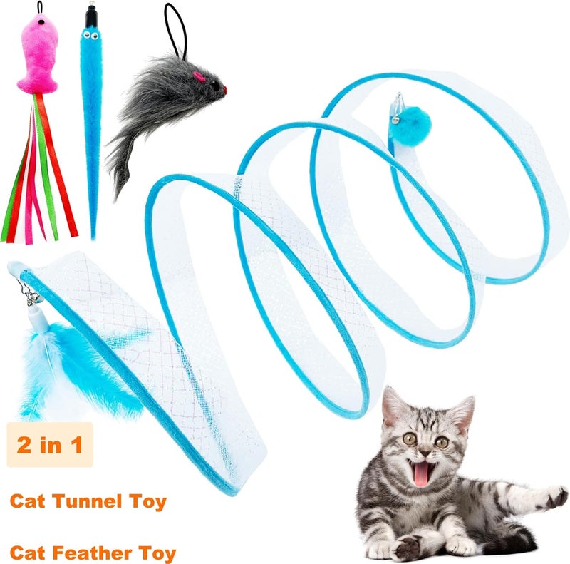 CATENEED Self Play Cat Hunting Spiral Tunnel Toy, Folded Cat Spring Tunnel Toys for Indoor Cats (Blue) - Image 2